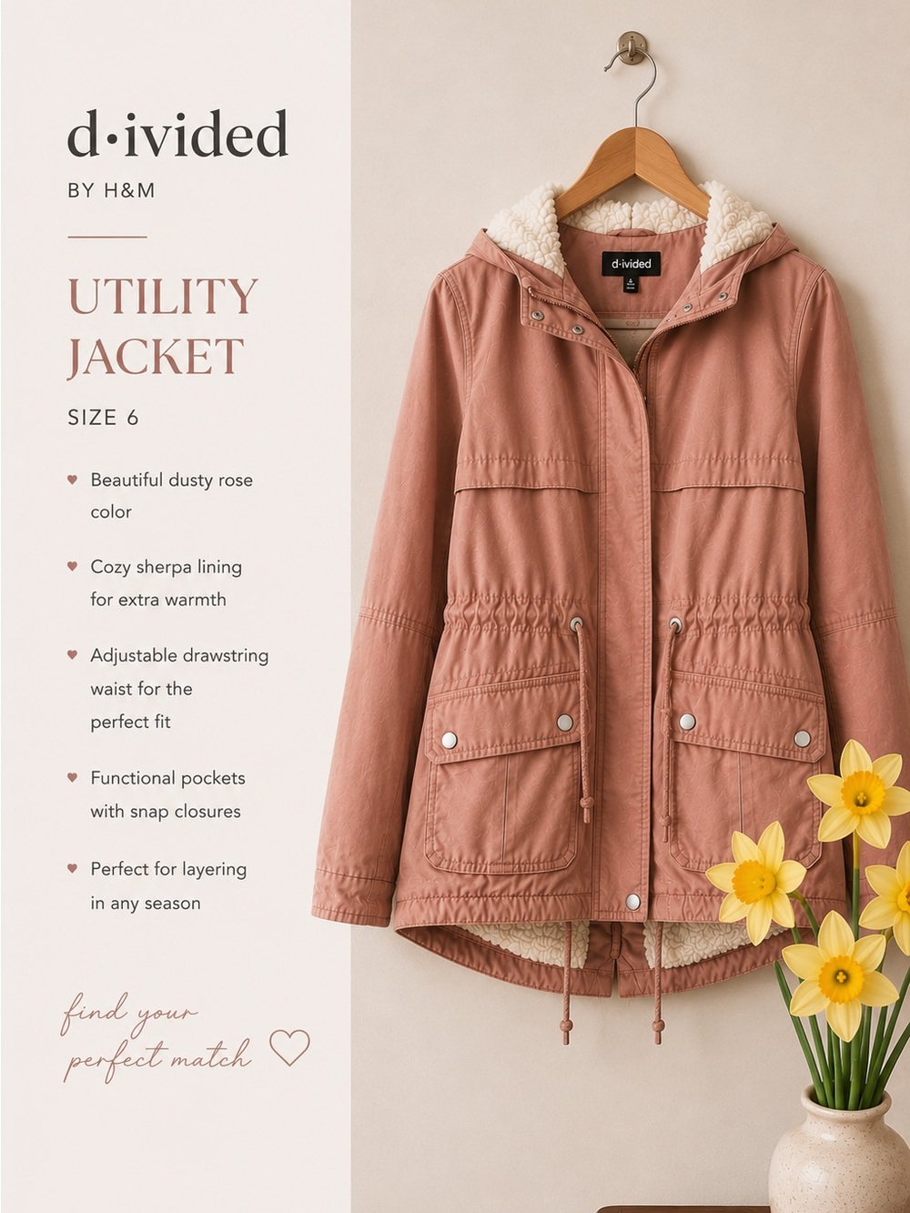 Divided Dusty Rose Utility Jacket with Sherpa Hood